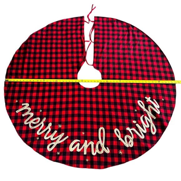 Christmas Tree Skirt 53in Xmas Tree Skirt Red Black Buffalo Plaid Reversible - Picture 5 of 10